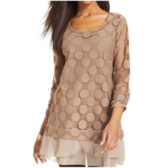 STYLE & CO. 3/4 Sleeve Mesh Polka Dot Tunic, NWT XS - Picture 1 of 9